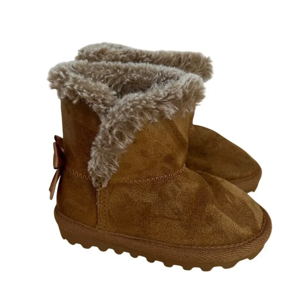 Bearpaw Toddler Girl Suede Boots Size 6 – Bow Back, Shearling Lined